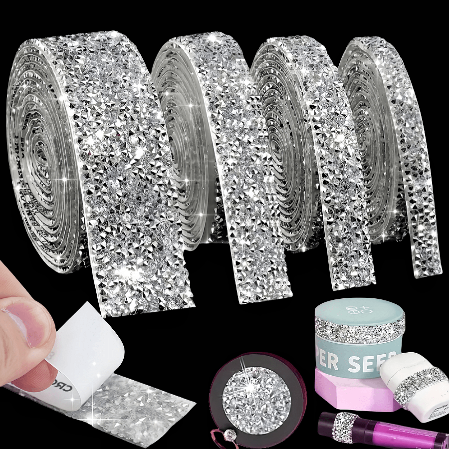 Cinta con ribete de cristal de diamante brillante - 1/1.5/2/3cm Cinta adhesiva para decoraciones de pasteles de boda, manualidades DIY, accesorios de ropa y decoración de automóviles | Cinta de piedras preciosas de calidad premium a prueba de agua (Rollo de 1 yarda) - Suministros de envoltura de regalo talla grande vendidos