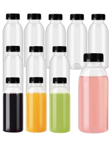 1/3/6 pièces Bouteilles en plastique réutilisables avec couvercles - Bouteilles de smoothie en plastique - Contenants de boissons vides en vrac avec bouchons pour boissons chaudes et froides, jus, boissons, eau, lait, smoothie et autres boissons, gingembre (200 ml/350 ml/500 ml)