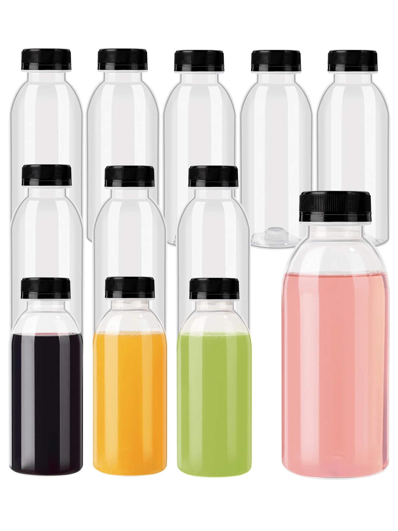 1/3/6 pièces Bouteilles en plastique réutilisables avec couvercles - Bouteilles de smoothie en plastique - Contenants de boissons vides en vrac avec bouchons pour boissons chaudes et froides, jus, boissons, eau, lait, smoothie et autres boissons, gingembre (200 ml/350 ml/500 ml)