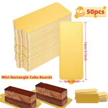 50/100pcs Mini Cardboard Cake Base, Golden Mousse Dessert Board Base, Disposable Paperboard Cupcake Boards, For Wedding Birthday Party Dessert Displays Tray Pastry Plates - Grease Proof & Moisture Resistant Assorted Sizes (Rectangle Square Triangle)
