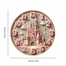 1pc Charming Pink Castle Metal Wall Clock Decor, Non-Electric, 8-Inch Round Metal Art, Suitable For Home, Office And Party Decoration Home Decor Halloween Room Decor Halloween Decor
