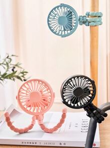 1 pieza Ventilador de mano portátil recargable por USB - Ventilador mini plegable con 3 velocidades ajustables y luz LED para acampar, viajar y uso en la oficina