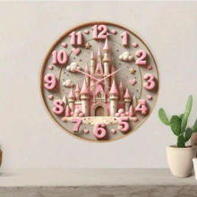 1pc Charming Pink Castle Metal Wall Clock Decor, Non-Electric, 8-Inch Round Metal Art, Suitable For Home, Office And Party Decoration Home Decor Halloween Room Decor Halloween Decor