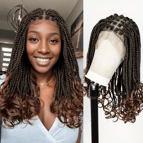 Perruque tressée à lacets avant complète avec boucles ondulées, densité de 180%, fibre synthétique respirante résistante à haute température, style tissé à la main pour une tenue décontractée, perruque synthétique à lacet avant, nouvelles perruques de style