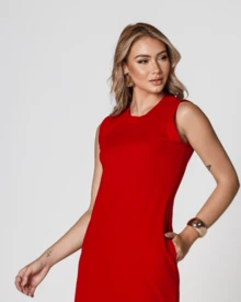 Sleeveless Casual Basic Cotton Knit Midi Dress - 紅色 - 查看 3