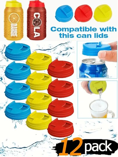 12/6 /3Pcs Multi-Color Soda Can Lids - Leak-Proof And Reusable Plastic Beverage Protector Fits Standard 2.4 Inch Cans, Easy Pour Spill-Proof Stopper, Mess-Free Drinking, Soda Can Lid,Fun And Vibrant Style, Assorted Colors For A Pop Of Personalized