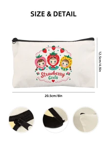 1pc Strawberry Cute Girl Canvas Storage Bag Cosmetic Bag Snack Bag Charging Cable Storage Bag Coin Purse Handbag, Daily Necessities Storage Bag, Travel Storage Bag, School Supplies Storage Bag, Sundries Storage, Car Storage, Sanitary Napkin Storage Bagtravel Essentials For Vacation Summer Holiday Back To School School Stuff Bag For School Travel Bag For Women Makeup Bag For Travel