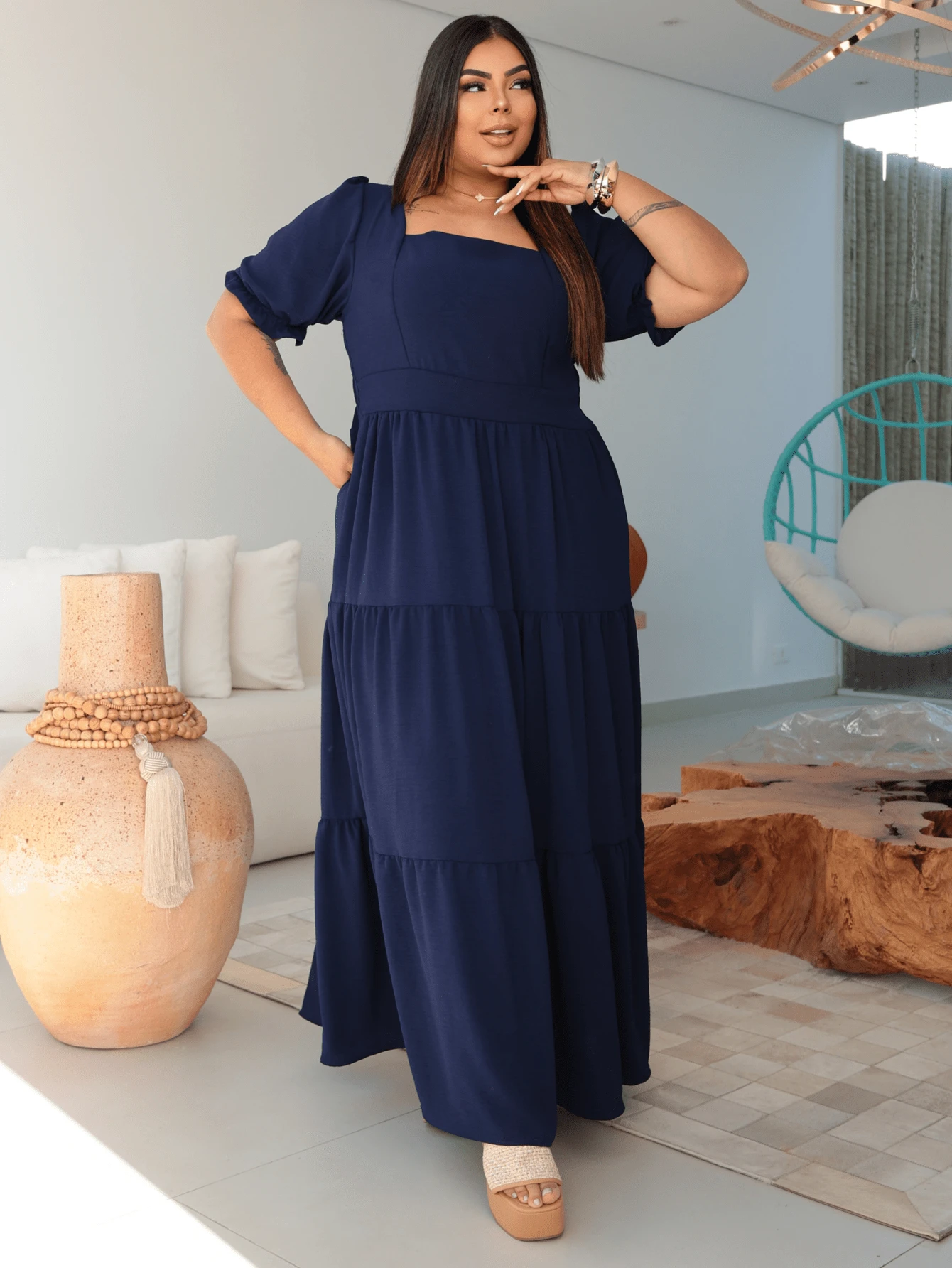 Women's Long Dress Plus Size Parties Weddings Graduations Premium - Navy Blue - View 1