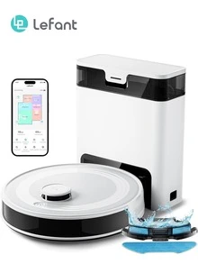 Robot aspirador y friegasuelos LEFANT M2 Pro | Succión de 5500 Pa, mapeo LiDAR, eliminación automática del polvo durante 45 días, control mediante app - Blanco - Ver 2
