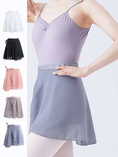 1 pieza Falda de tutú de ballet elegante blanca para mujer con cinturilla - Chifón transparente, adecuada para práctica y actuaciones de danza, diseño versátil de envoltura que cubre las caderas, excelente para gimnasia y actividades de playa, disfraz de actuación | Falda envolvente | Falda de poliéster