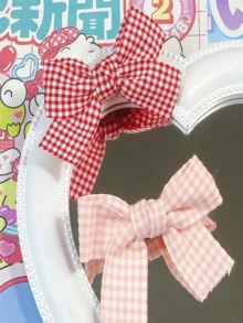 红白格子蝴蝶结发夹，双马尾鳄鱼皮发夹，可爱女孩发饰边缘夹，爪夹，发夹，发夹，发夹，发夹 - 彩色 - 查看 4