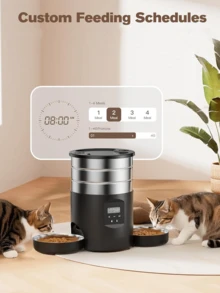 双猫自动宠物喂食器，不锈钢食物分配器，带双碗的电动动物喂食器，4.5L/152.180oz/1.19加仑大容量，适用于猫和狗，可定制喂食时间表，双电源设计，闩锁以防止食物溢出，适用于多宠物家庭 - 彩色 - 查看 8