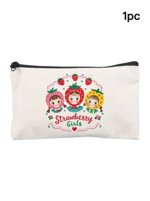 1pc Strawberry Cute Girl Canvas Storage Bag Cosmetic Bag Snack Bag Charging Cable Storage Bag Coin Purse Handbag, Daily Necessities Storage Bag, Travel Storage Bag, School Supplies Storage Bag, Sundries Storage, Car Storage, Sanitary Napkin Storage Bagtravel Essentials For Vacation Summer Holiday Back To School School Stuff Bag For School Travel Bag For Women Makeup Bag For Travel