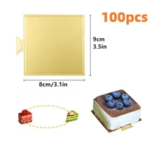 50/100pcs Mini Cardboard Cake Base, Golden Mousse Dessert Board Base, Disposable Paperboard Cupcake Boards, For Wedding Birthday Party Dessert Displays Tray Pastry Plates - Grease Proof & Moisture Resistant Assorted Sizes (Rectangle Square Triangle)