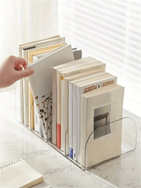 1 Stück Schreibtisch Buchständer, japanischer Aufbewahrungsorganizer aus Kunststoff fürs Büro, Bücherhalter, transparenter Dokumentenorganisator mit 3 Fächern aus Acryl, Aufbewahrungsrahmen für Zeitschriften und Akten, Geschenke zum Schulanfang