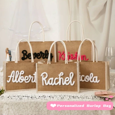 Personalized Bridesmaid Burlap Tote Bag, Customized Bridesmaid Gift Bag, Beach Bag, Bachelorette Party Bag, Mother's Day Gift, Bridesmaid Gift, Beach Tote Bag, Customized Beach Bag, Girls Tote Bag, Single Burlap Bag, Bridesmaid Gift, Beach Tote Bag Gift, Proposal Bag, Cosmetic Bag, Gift Bag, Beach Bag, Burlap Bag, Customized Burlap Bag, Customized Gift Bag, School Supplies, Middle School, High School, College, Freshman, Sophomore, Lower Grade Students ,Travel Organizer