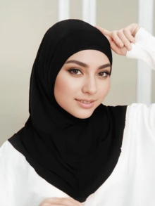 1pc Women Fashion Solid Color Chin Cover Overhead Cap Hijab Cap, Convenient Headwrap Full Coverage Muslim Prayer Casual Versatile Turban Scarves Breathable Elastic Neck Head Cover Instant Hijabs, Suitable For Daily Use All Seasons - Black - View 12
