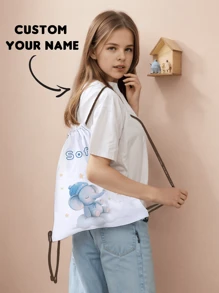 1 pieza Mochila con cordón personalizable con estampado de elefante, adecuada para niños y adolescentes. Se puede personalizar con tu diseño único y el nombre del destinatario como regalo.