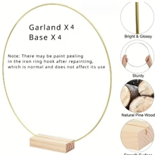 8pcs Golden Metal Floral Wreath Centerpieces Set, Include 4/5pcs Wooden Stands And 4/5pcs Golden Metal Floral Hoop Centerpieces - Perfect For Wedding Decor, Home Decor, Room Decor, Birthday Decorations And Party Supplies