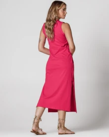 Sleeveless Casual Basic Cotton Knit Midi Dress - Màu Hồng Tươi - Xem 2