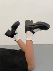 SRSOO 2025 New Thick Sole Mary Jane Shoes For Women, Suitable With Dress, Strap Buckle Loafers, Retro & Versatile