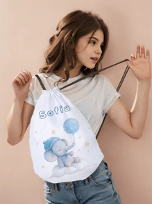 1 pieza Mochila con cordón personalizable con estampado de elefante, adecuada para niños y adolescentes. Se puede personalizar con tu diseño único y el nombre del destinatario como regalo.