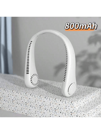 AOYI 1个无叶挂颈风扇，便携式USB充电冷却风扇，3档风速带数字显示，采用先进无叶设计技术，适合户外活动（不含冰淇淋贴纸）