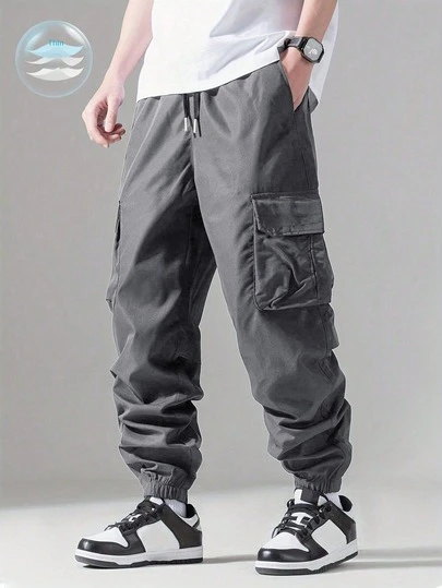 秋季大码男士纯色抽绳口袋休闲工装裤