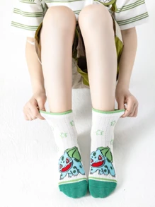 pokemon 1/5 Pairs Pokemon Cartoon Cute White Straight Tube Thin Ankle Socks, Versatile For Summer