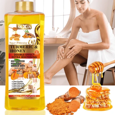 250ml Turmeric Honey Essential Oil/Collagen Oil/Vitamin C Massage Oil, Suitable For Skin Massage, Body Massage, Aromatherapy, Hair And Face Care, Moisturizing And Nourishing Skin, Promoting Blood Circulation. Moisturizing Massage Oil For Body Repair, Reducing Darkening And Spots On Joints, Armpits, Thighs, Etc. Soothing Compound Essential Oil, Mainly Suitable For Face, Legs, Body, Back, Feet, Buttocks. Suitable For All Skin Types.
