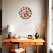 1pc Charming Pink Castle Metal Wall Clock Decor, Non-Electric, 8-Inch Round Metal Art, Suitable For Home, Office And Party Decoration Home Decor Halloween Room Decor Halloween Decor