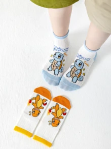 pokemon 1/5 Pairs Pokemon Cartoon Cute White Straight Tube Thin Ankle Socks, Versatile For Summer