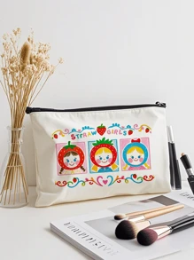 1pc Strawberry Cute Girl Canvas Storage Bag Cosmetic Bag Snack Bag Charging Cable Storage Bag Coin Purse Handbag, Daily Necessities Storage Bag, Travel Storage Bag, School Supplies Storage Bag, Sundries Storage, Car Storage, Sanitary Napkin Storage Bagtravel Essentials For Vacation Summer Holiday Back To School School Stuff Bag For School Travel Bag For Women Makeup Bag For Travel