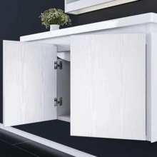 55厘米宽仿白色木纹壁纸，家居装饰乙烯基自粘壁纸，适用于厨房橱柜、家具、房间背景，防水，自粘墙面装饰 - 白色 - 查看 6