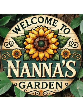 1pc Nanna's Garden Round Iron Wreath Sign, Non-Illuminated, Vintage Sunflower Design, 8x8 Inches - For Indoor/Outdoor Decor - Perfect Gift For Friends And Family, Random Hole Placement