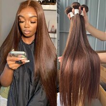 BINF #4 Straight Human Hair Extensions Colored Chocolate Brown Cheap Human Hair Bundle For Women 1 / 3 / 4 Bundles Double Weft 10-30" - màu 4 - Xem 8
