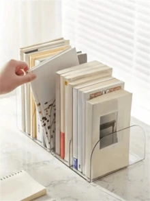 1 PC Desktop Book Stand Office Plastic Japanese Storage Organizer, Book Holder, 3-Slot Transparent Acrylic Document Organizer, Magazine And File Storage Rack , Back To School Gifts - Multicolor - View 3
