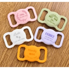 硅胶静音 AirTag 保护套、狗狗 AirTag 项圈支架、滑动式狗狗姓名标签、定制 AirTag 猫项圈、宠物项圈雕刻 AirTag 保护套 - 彩色 - 查看 2