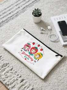 1pc Strawberry Cute Girl Canvas Storage Bag Cosmetic Bag Snack Bag Charging Cable Storage Bag Coin Purse Handbag, Daily Necessities Storage Bag, Travel Storage Bag, School Supplies Storage Bag, Sundries Storage, Car Storage, Sanitary Napkin Storage Bagtravel Essentials For Vacation Summer Holiday Back To School School Stuff Bag For School Travel Bag For Women Makeup Bag For Travel