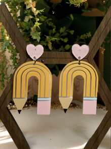 1 par de aretes con colgante en forma de lápiz de colores, excelentes para regalos de maestros, diseño de borlas de madera coloridas, perfectos para fiestas, regreso a clases, Día del Maestro