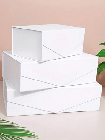 1pc White Gift Box With Black Magnetic Closure, Sturdy Paper Packaging With Cover, Suitable For Wedding Favors, Christmas, Halloween, Birthday Occasions