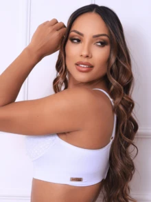 Premium Lace Cropped Bra With Reinforced Cups And Adjustable Straps With Three Wide Side Clasps Direct From The Factory - trắng - Xem 2