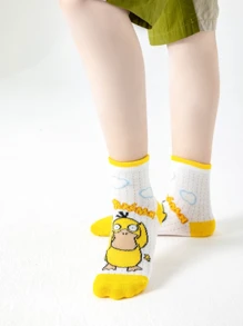 pokemon 1/5 Pairs Pokemon Cartoon Cute White Straight Tube Thin Ankle Socks, Versatile For Summer