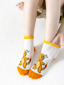 pokemon 1/5 Pairs Pokemon Cartoon Cute White Straight Tube Thin Ankle Socks, Versatile For Summer