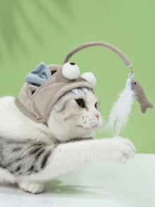 1 件装猫咪自娱羽毛头带，猫咪头饰 - 粉色 - 查看 1