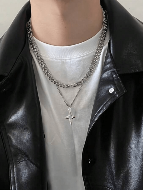 قلادة سلسلة من الفولاذ المقاوم للصدأ من طبقتين على الطراز الشعبي الأوروبي والأمريكي لأسلوب الهيب هوب مزينة بصليب، مناسبة للرجال لارتدائها في الحياة اليومية أو الحفلات أو النوادي