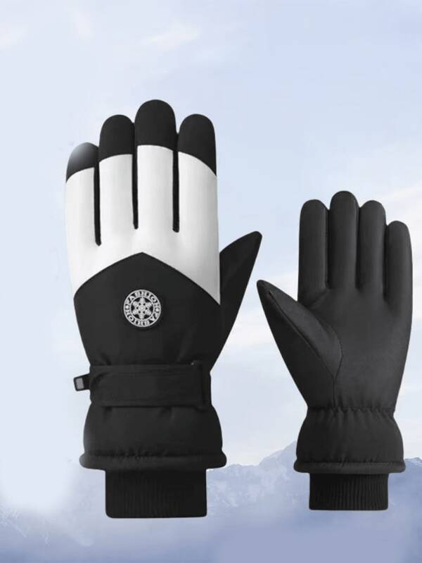 Unisex Ski Handschuhe, wasserdicht, winddicht, dick gefüttert warm für Outdoor-Sport, Reiten, Radfahren, Winterbekleidung, zufälliges Buchstabendesign