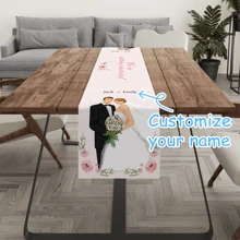 1 pièce Chemin de table de mariage rose personnalisé, déco de table imprimée respirante en lin monoface, convient pour buffet, fête, vacances, dîner, pique-nique, camping, décoration de table, taille 183*33cm