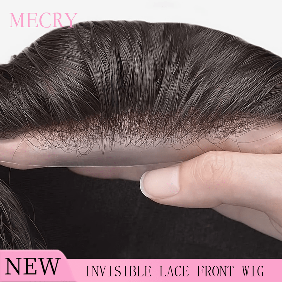 Peluca de frente de encaje completo con cabello humano MECRY de alta densidad al 200% con transparencia HD, sin pegamento, con cabello bebé, cabello humano liso, color negro natural, extensiones de cabello tejidas