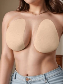 4片/2片装隐形提拉文胸花瓣，无肩带，米色/咖啡色/黑色，适合B-E杯，大胸提拉文胸花瓣，无纺布文胸花瓣